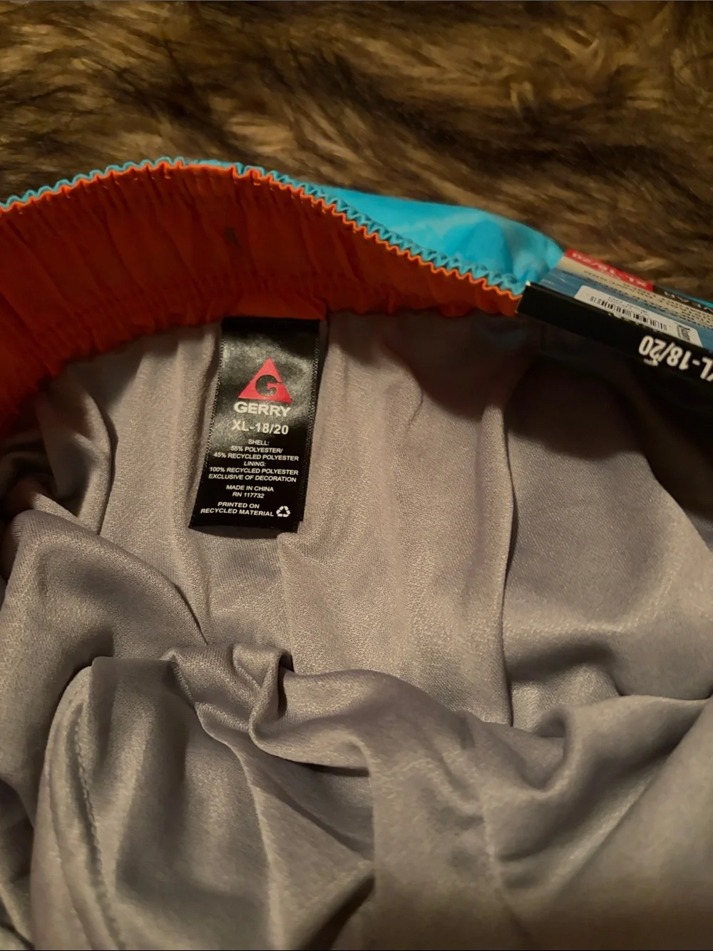 Gerry Shark Print Swim Shorts with Black and Orange Hem Stripes Size XL 18/20